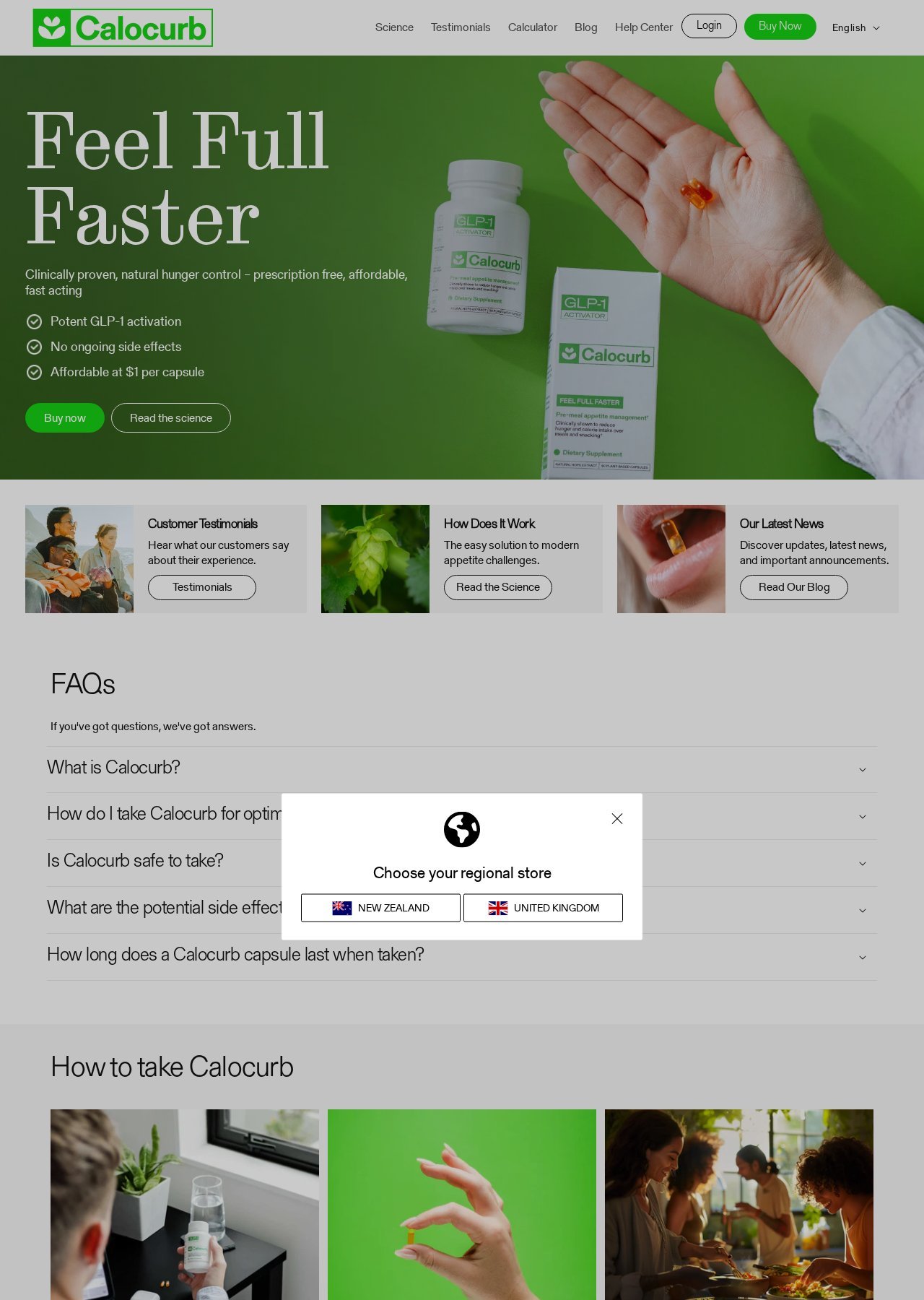 Calocurb homepage, redesigned