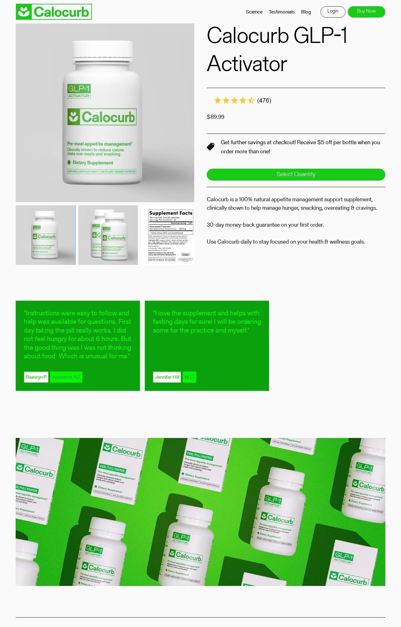 Calocurb product page, original design