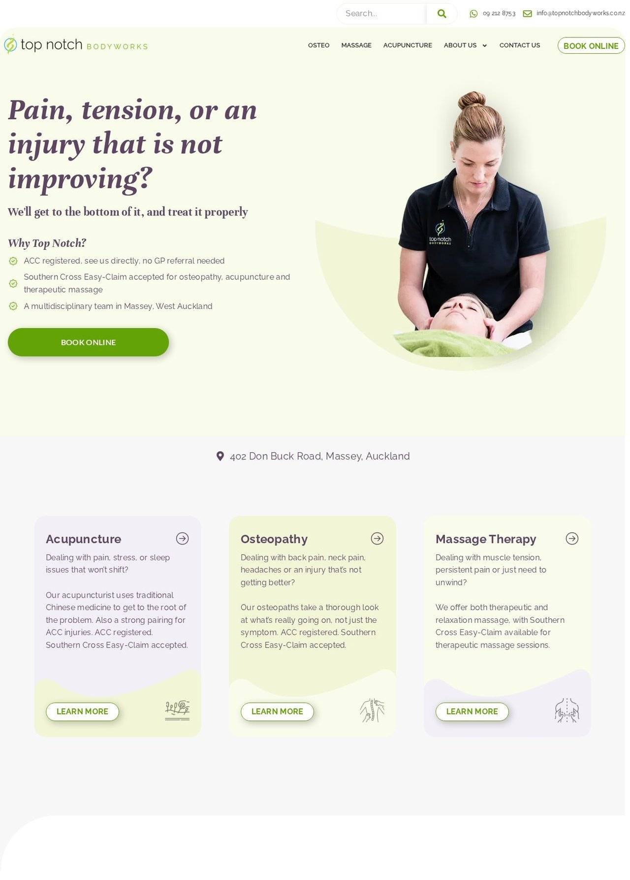 Top Notch Bodyworks homepage, current design