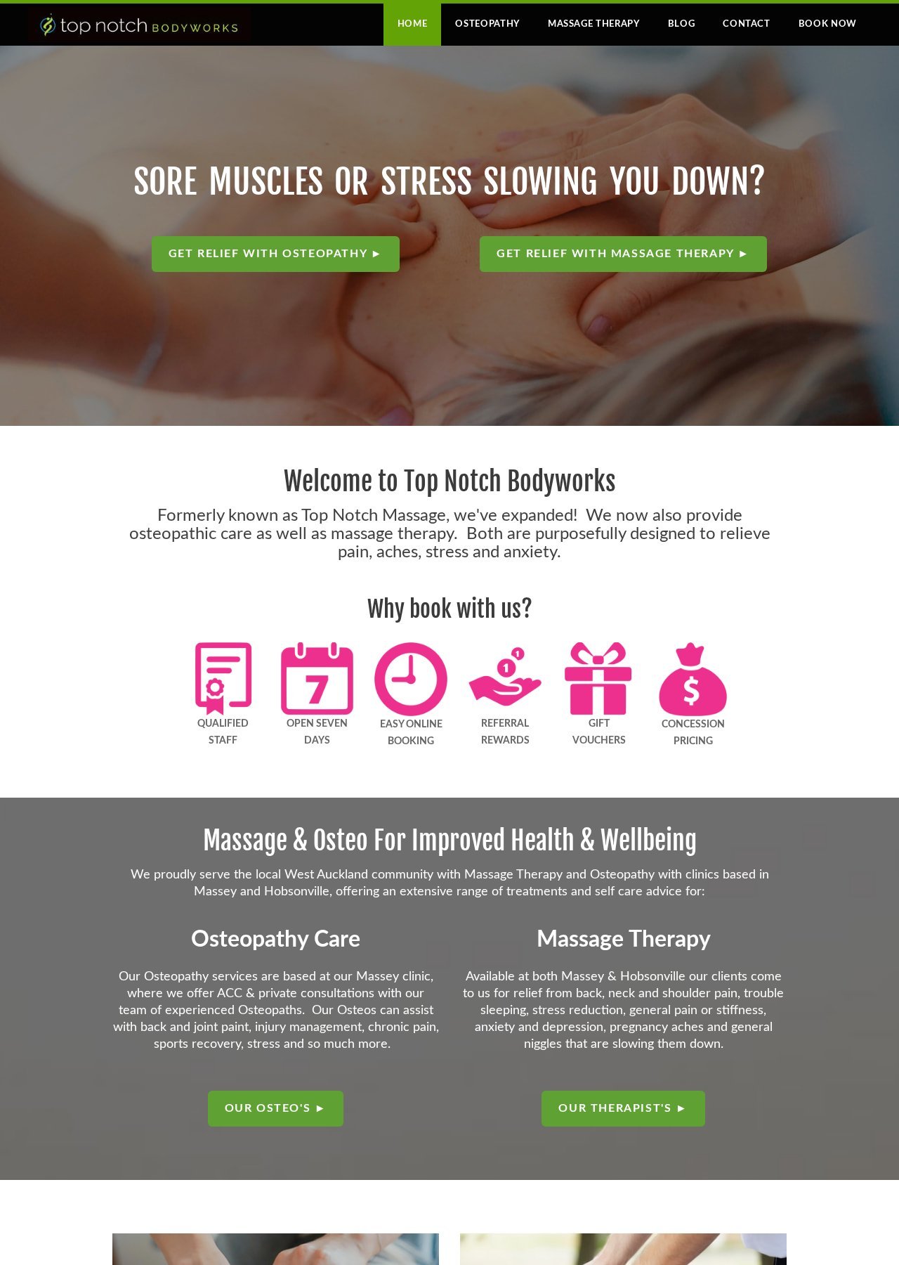 Top Notch Bodyworks homepage, 2019 design